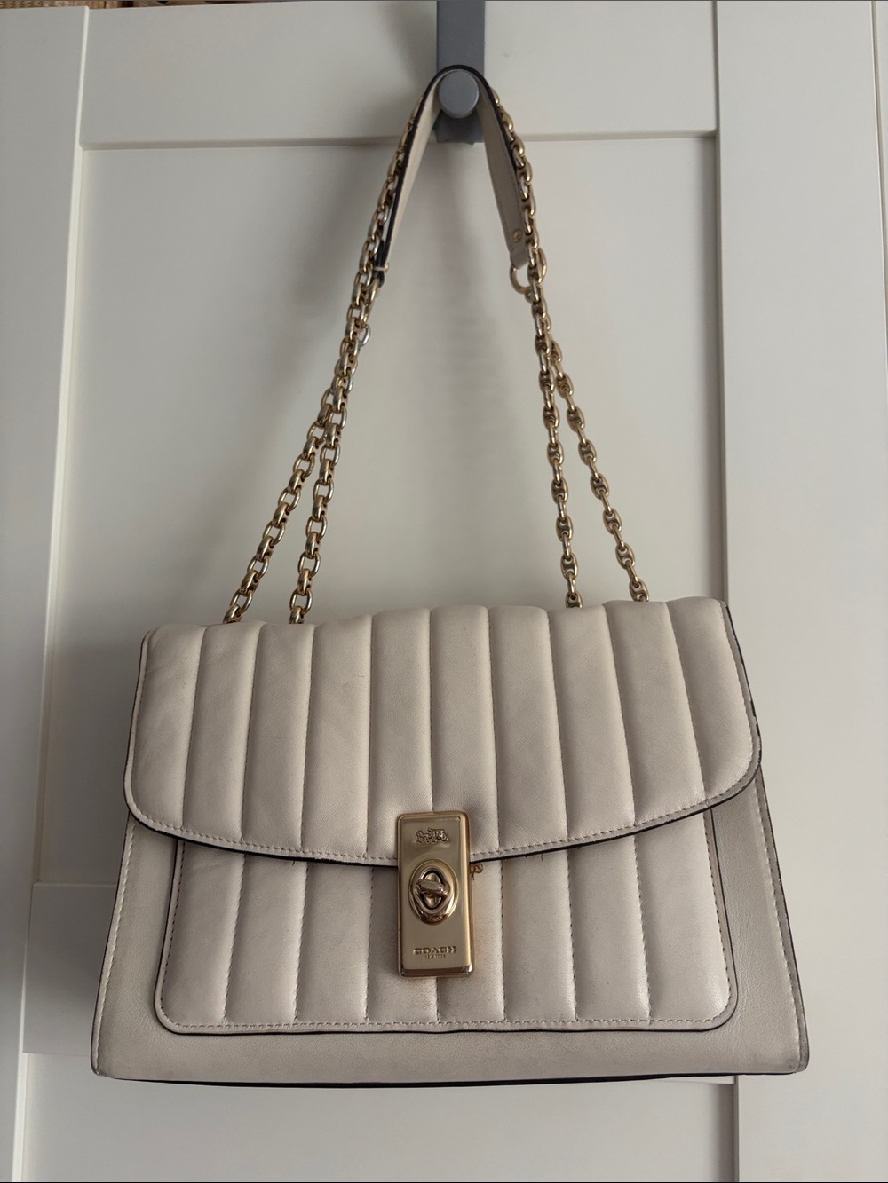 Coach Lane Quilted Leather Shoulder Bag in Cream with Gold Hardware